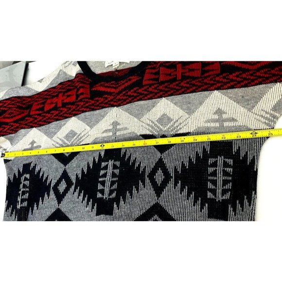 VINTAGE HAVANA Fringed Tribal Aztec Boho Sesign woman Sweater Charcoal- Red S - Picture 8 of 12